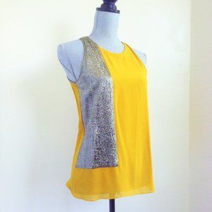 Sachin Babi Silk Tank Top Mustard Gold Metallic XS